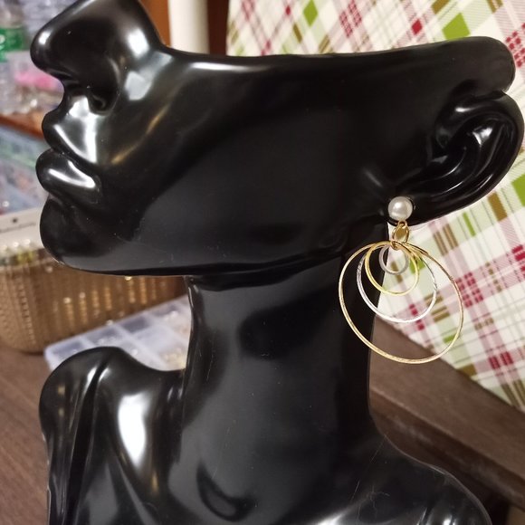 Home made/handmade Metal Stud Earrings with Metal Hoops Gold & Silver Tone #65 - Picture 3 of 9